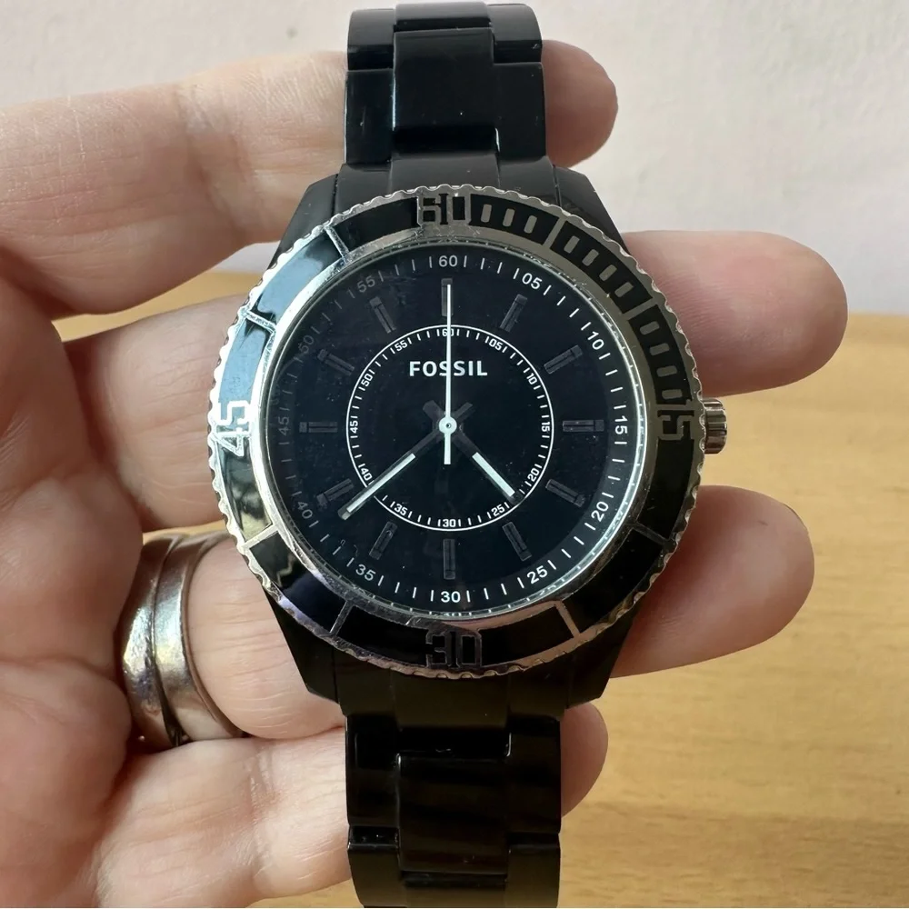 Vintage FOSSIL Black & Navy Blue large unisex watch excellent condition